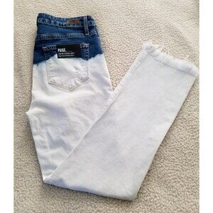 Paige Hoxton Straight Ankle Dip Dye Distressed Deconstructed Stretch Jeans Sz 28